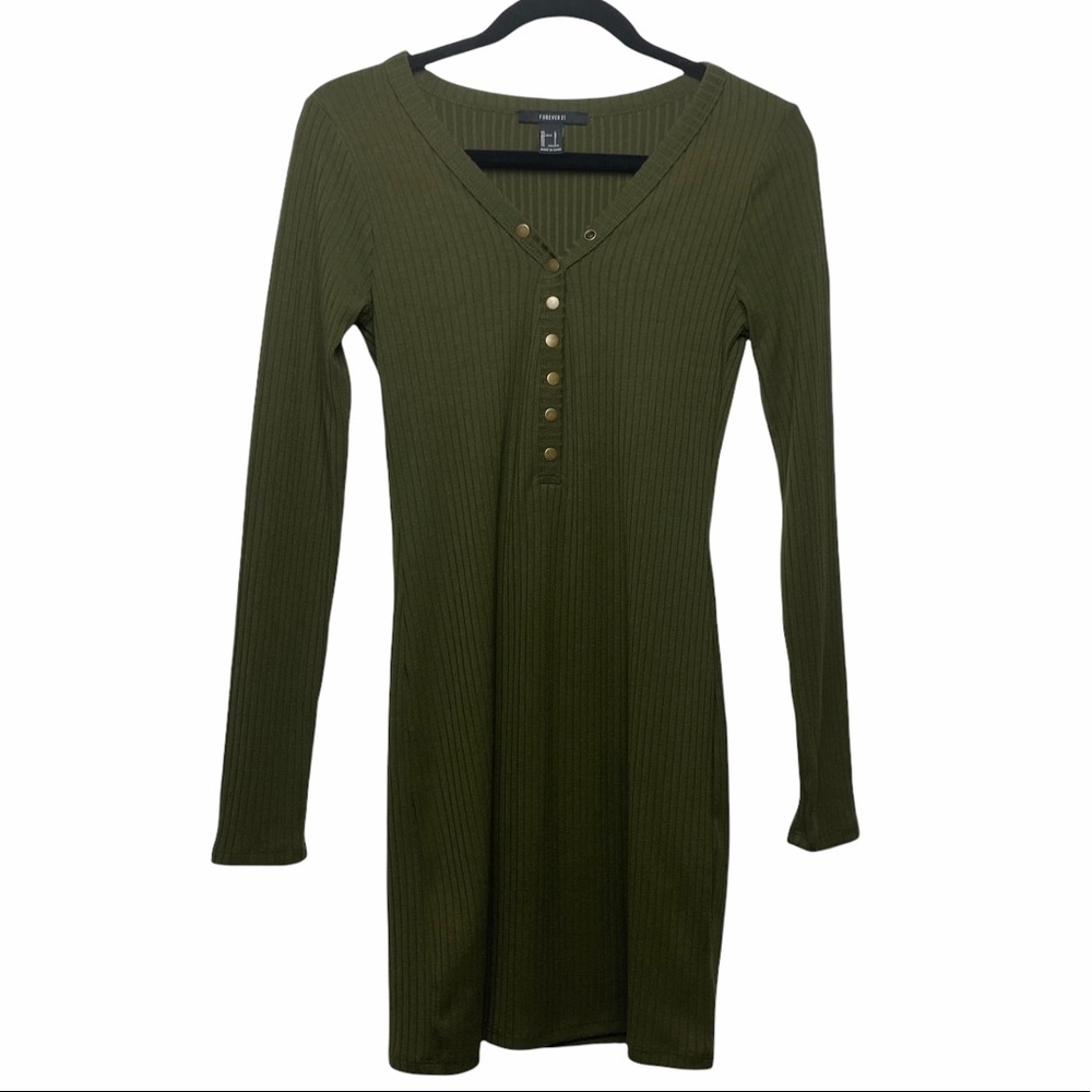 Forever 21 Green Long Sleeve Bodycon Dress L